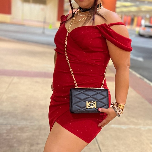 Emerald Sundae Womens Red Glitter Faux Wrap Party Mini Dress Juniors Size Large - Picture 3 of 16